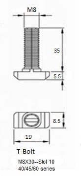 T-Bolt M8X35 With Flange Nut 455060 Series